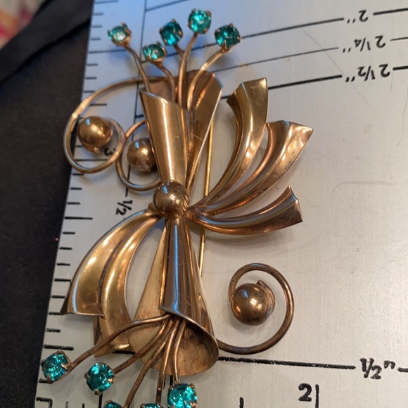 Vintage Sterling vermeil brooch with rhinestones - Picture 7 of 7